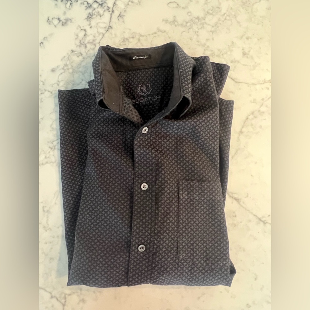 Bugatchi Uomo Shirt Men’s Classic Fit Large Black Gray Button Up EUC